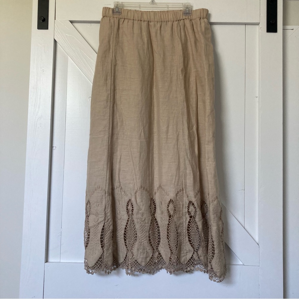 Chico's Tan Maxi Skirt with Lace Hem